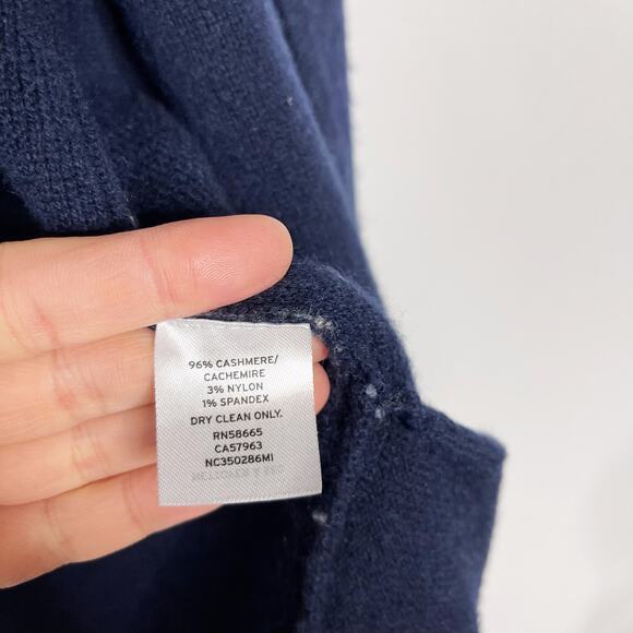 Nordstrom Collection Small S Navy Blue Gray Cashmere Stripe Open Front Cardigan - Picture 7 of 8